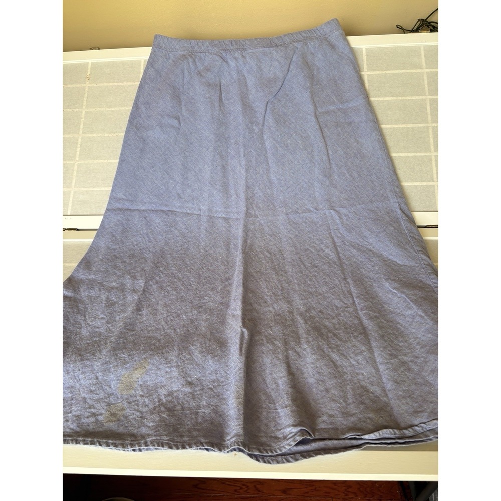 Monterey Bay 100 Linen Maxi Skirt Womens Large Blue Elastic Waist Flare